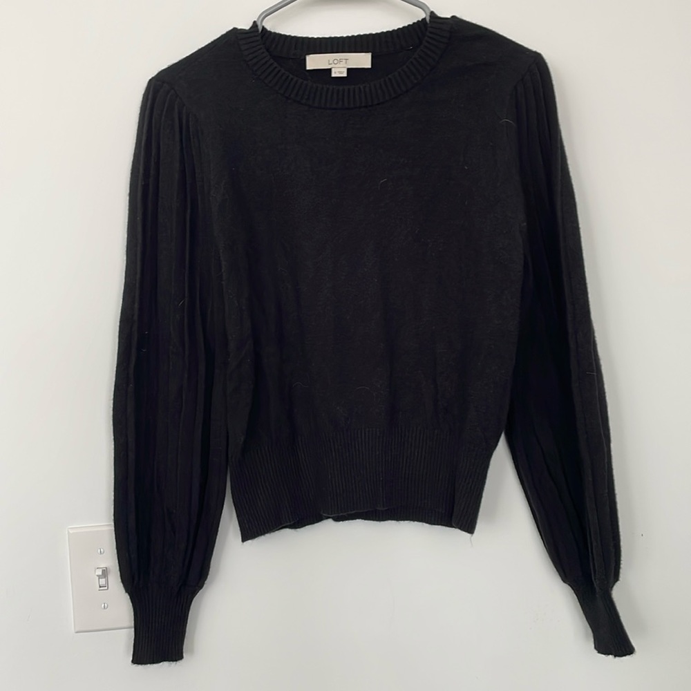 LOFT - Black top with pleated sleeves, Size: Small